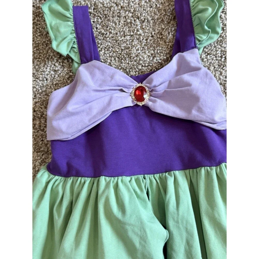 Only Little Once Girls Ariel Inspired Size 7 Purple/Green Stretch Cotton Blend